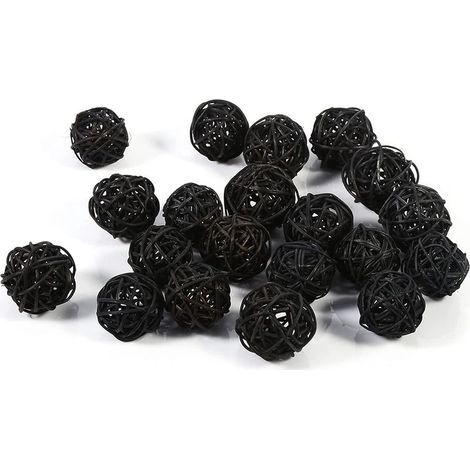 Boules de Rotin en Osier Bricolage Artisanat à La Main Vigne Boule Ronde Pendentif Décoration de Table de Mariage pour Bébé Chambre Pépinière Maison 20 Pièces 5 Cm，noir (1/5)