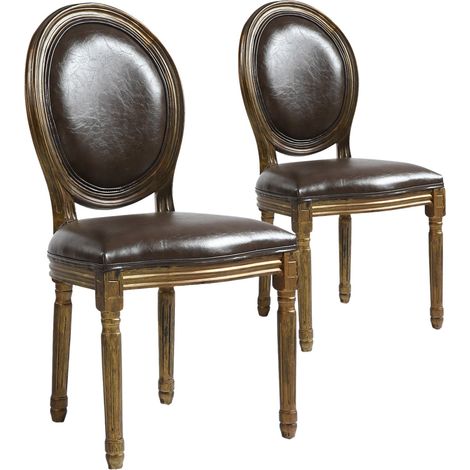 Lot de 2 Chaises Médaillon Style Louis XVI Simili Marron (1/5)