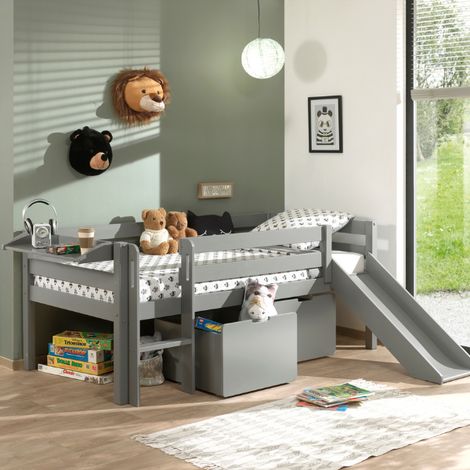 Lit mi-hauteur avec toboggan Pip 90 x 200 avec 2 tiroirs et
