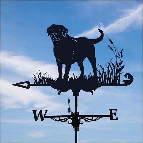 Veleta vintage de metal negro con indicador de dirección del viento para uso exterior, jardín, tejado (perro) (1/4)