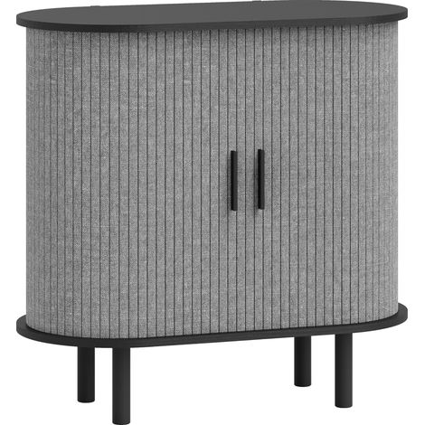 Buffet salon ovale - 80 x 40 x 78 cm, gris - 2 portes coulissantes - Meuble de rangement - Pour salon, salle à manger - Design moderne et gain de place (1/5)
