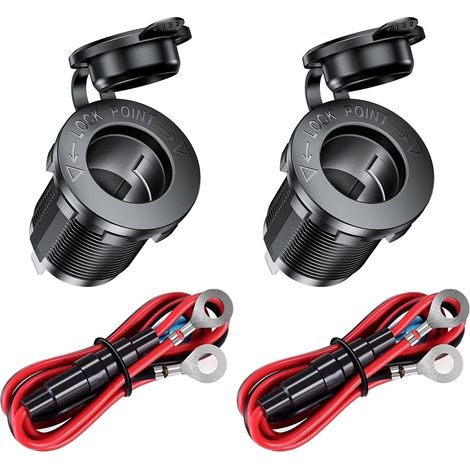 2 Pièces Prises Allume-Cigare Femelle, Imperméable Prise 12v Camping Car étanche pour Bateau, Moto, Voiture, avec Câble de Raccordement de 0,6 m 12 V/24 V CC