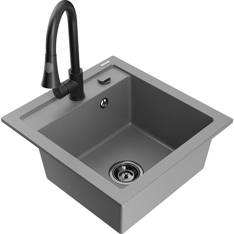 Mexen Vito Granitspüle 1-Kammer mit Küchenarmatur Elia, grau - 6503-71-670101-70-B (1/5)