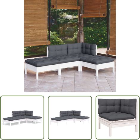 The Living Store Salon de jardin 4 pcs avec coussins bois de pin massif - Salon De Jardin - Mobilier De Jardin - Ensemble Salon De Patio - Meubles De Jardin - Bois De Pin (1/5)