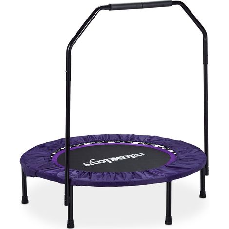 Relaxdays Folding Indoor Trampoline with Handle, HxWxD: 113 x 102 x 102 cm, Max User Weight: 120 kg, Black-Purple