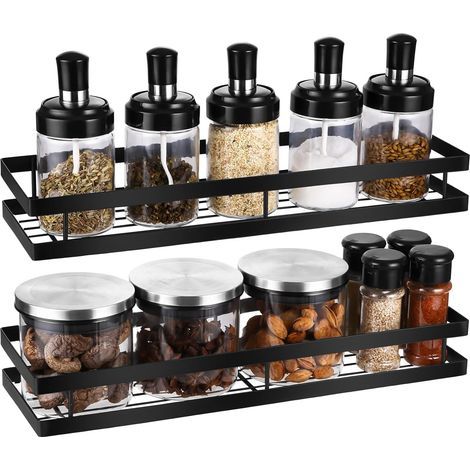 Piece Spice Rack Set,Wall Mounted Spice Rack,Spice Rack,Kitchen Spice Storage Rack Suitable for Kitchen Bathroom Balcony,40x12x5.5cm(Black)