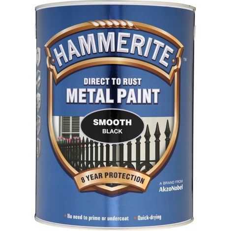 Hammerite 5084867 Direct to Rust Smooth Finish Metal Paint Black 5 Litre HMMSFB5L