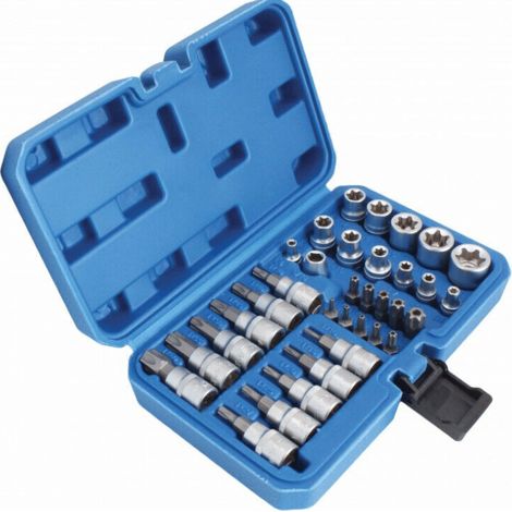 CHIAVI BUSSOLA BUSSOLE 34 PZ CASSETTA TORX T10 T60 3/8" PUNTA CACCIAVITE 4TESs