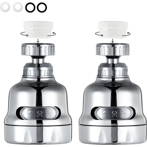 Aireador de grifo giratorio de 360 grados, cabezal de grifo de cocina ajustable con 3 modos, cromado (paquete de 2)