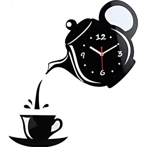 Pendules murales,Horloge Murale de théière Moderne, décoration de Forme de Tasse de café de Bricolage (sans Batterie) - Facile à Lire pour la Cuisine, Salon, Salle de Bain, Chambre à Coucher, Bureau