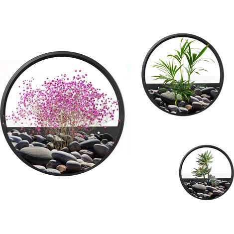 Blumentöpfe 3Er-Set Wand-Pflanzgefäße Sukkulenten Kakteen Wandvase Stahl Schwarz Garten Wohnzimmer