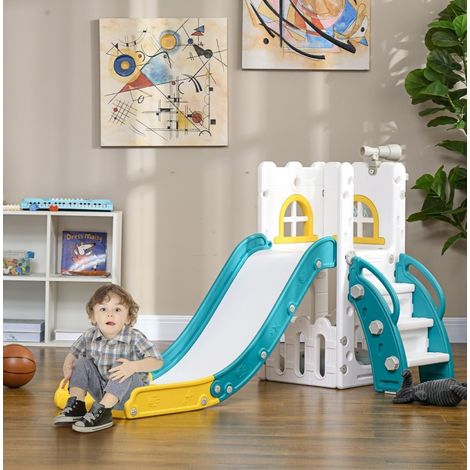 Toboggan enfant 4 en 1 avec panier de basket, télescope et structure d’escalade, sécurisé pour tout-petits, 70 x 177 x 92 cm, jaune, intérieur et extérieur  CHICFURN (1/5)