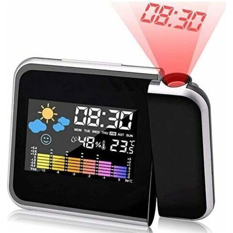 Alarm clock with projection, LED projection alarm clock, digital projection alarm clock, USB charging/LCD backlight/180° projection/Temperature display/Hygrometer/Date and time display (1/5)