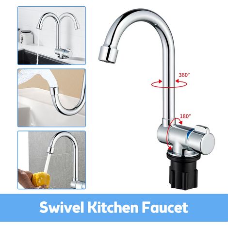 Grifo de cocina móvil de cromo pulido, monomando con mangueras giratorias de 360°, grifo de lavabo G1/2 de bajo consumo de agua para autocaravana o yate. (1/5)
