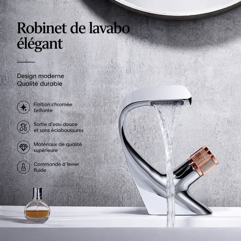 Robinet mitigeur de lavabo cascade en cuivre or rose galvanisé sans tuyaux d'arrivée d'eau rose 1,5 kg – Livraison gratuite