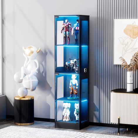 Glasvitrine 40x35x165 cm Akazienholzfarben aus ABS mit LED-Beleuchtung, Glastüren und Bewegungssensor (1/5)