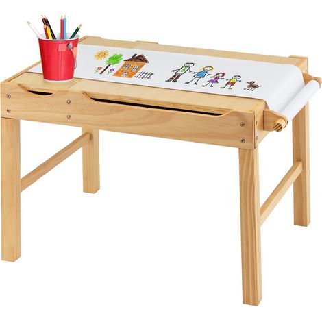 Tavolo multiattività bambini con piano reversibile porta rotolo di carta da disegno, Tavolo costruzioni Naturale (1/4)