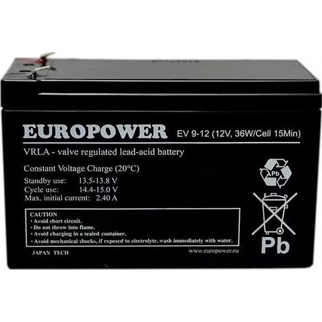 Batería Europower Emu VRLA/EV9-12 T2 de 12 V y 9 Ah