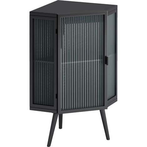 Vitrine meuble de rangement deux niveaux meuble d'angle à portes en verre trempé étagères intérieures finition noire (1/3)