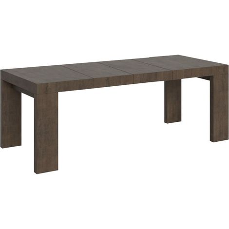 Table à manger extensible bois Ribo 2 rallonges épaisses 4 pieds 180 à 284 cm-Marron-4 pieds-2 rallonges épaisses-180 à 284 cm (1/5)