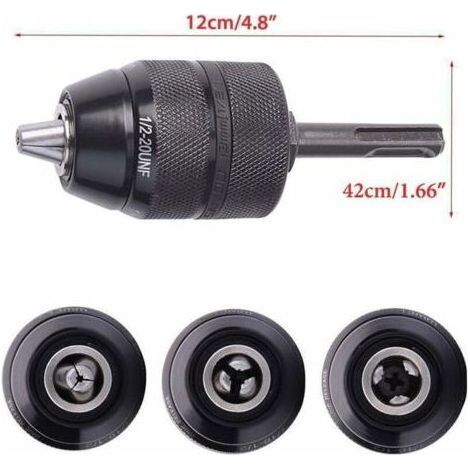 Adaptateur Sds Plus Mandrin autoserrant à fermeture rapide 2-13 mm Mandrin Professionnel Robuste 1/2-20UNF Perceuse Sans Clé de Mandrin à Fermeture Rapide Avec Adaptateur SDS (1/4)