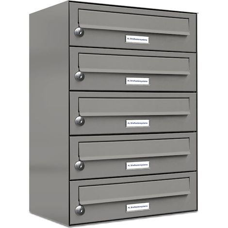 5er Premium Briefkasten Aluminiumgrau RAL Farbe 9007 für Außen Wand Postkasten 1x5 (1/5)