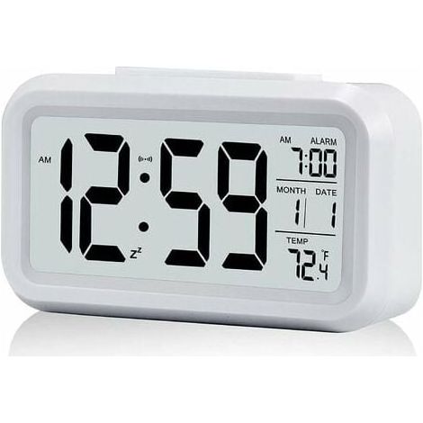 Digitaler Wecker zum Aufwachen am Morgen, Digitaluhr, batteriebetriebener Wecker, geräuschlos, für Kinder und Erwachsene, große LED-Anzeige, Temperaturkalender (weiß) (1/5)
