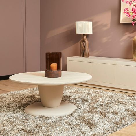 Table basse ronde en bois sable à pied central ALMA
