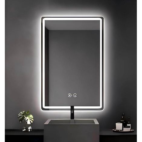 Miroir de salle de bain noir 70 x 50 cm avec LED 3 couleurs réglable et fonction antibuée pour salle de bain et chambre