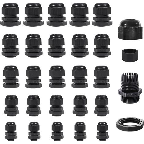 50 Pièces Presse Etoupe, Presse Etoupe Etanche en Nylon M12, M16, M18, M20, M25, Noir Presse Étoupe, Réglable IP68 3-16mm Passe Cable Etanche pour Maison Jardin Éclairage d'extérieur Câble (1/5)