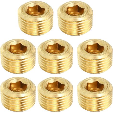 1/8" NPT Laiton Hex Tête Fraisée Prises, 8 Paquet Compteur Coulé Interne Filetage Douille Tuyau Bouchons Mâle Raccords, pour Eau Huile Gaz - 3/8"NPT (1/5)