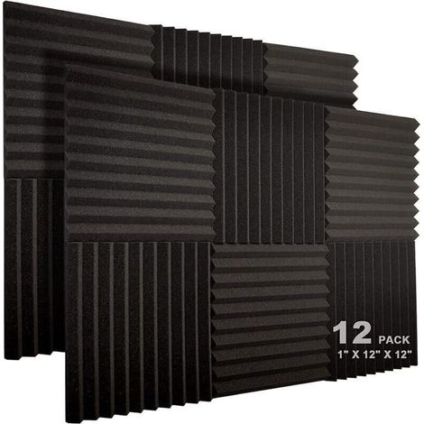 Lot De 12 Panneaux Acoustiques 10 Fentes 1 X 12 X 12 Pouces En Mousse Acoustique Cales D'Insonorisation De Studio Panneaux Haute Densite Resistants Au Feu (Noir) (1/4)