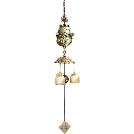 Heurtoir de porte, cloche à vent en métal, animal de bon augure à suspendre en cuivre cloche de porte chat porte-bonheur 3 cloches (1/5)