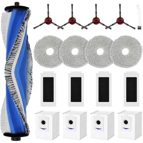 18 pièces Accessoires de Rechange pour Ecovacs Deebot T30S / T30S Pro, Pièces avec 1 Brosse Principale, 4 Sacs à Poussière, 4 Serpillières, 4 Filtres HEPA, 4 Brosses Latérales, 1 Brosse de Nettoyage (1/5)