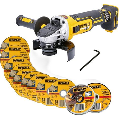 Dewalt DCG405N 18v XR Brushless Cordless 125mm Angle Grinder + 10 Thin Discs (1/4)
