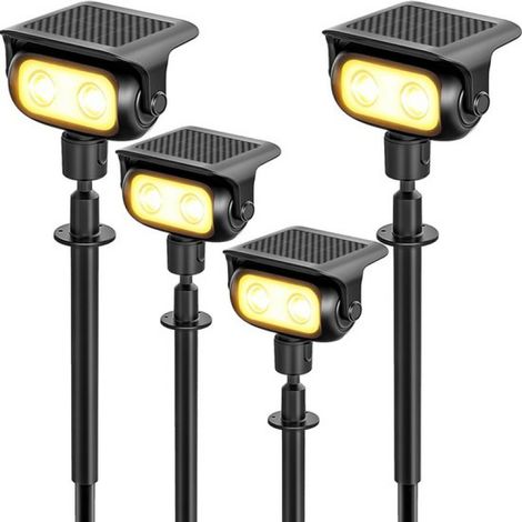 Éclairage solaire de jardin - Spots solaires au sol (lot de 4) - 200 lm, 3000 K, lumière chaude - Étanchéité IP65 - Éclairage solaire extérieur pour jardin, pelouse et allée - Noir (1/5)