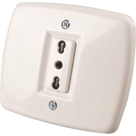 Prise d'encastrement bivalente pour fiche italienne 10A - Prise courant électrique 250V d’encastrement couleur ivoire - Prise murale avec boîtier rectangulaire pour fixation (1/5)