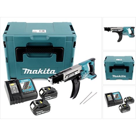 Makita DFR 750 RMJ Avvitatore a batteria con alimentatore automatico 18V 45-75mm + 2x Batterie 4,0 Ah + Caricabatterie + Valigetta Makpac (1/5)