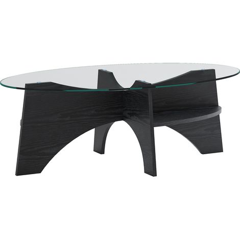 Moderner ovaler Couchtisch aus Sicherheitsglas und schwarzem MDF 104,9 x 60 x 35,6 cm (1/5)