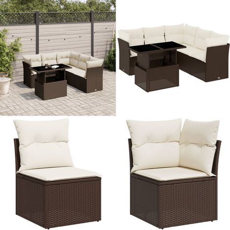 Salon de jardin avec coussins 6 pcs marron résine tressée - Ensemble Salon De Jardin - Salon Extérieur - Meuble Jardin - Table Basse Extensible - Canapé D'extérieur - Home & Living (1/5)