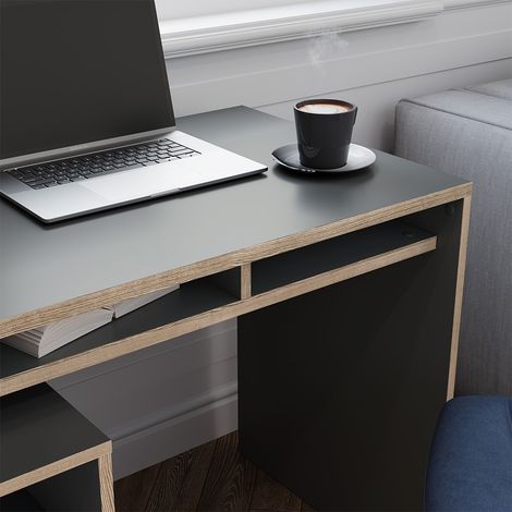 Scrivania con ripiani Tetrix, Antracite, 112 x 55 cm con 3 scomparti, Vicco