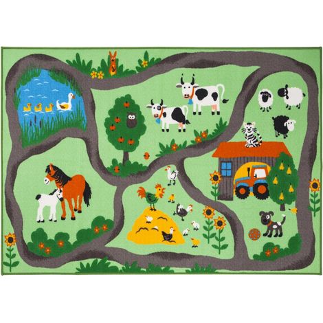 Tapis enfant tufté 80x150 vert et bleu rectangle FARMROAD (1/3)