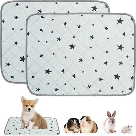 Lot de 2 tapis lavables pour cage de cochon d'Inde, 60 x 45 cm, réutilisables, absorbants, imperméables et antidérapants pour petit animal de compagnie, chiot, rat, chinchilla (gris A, 60 x 45 cm) (1/5)