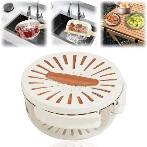 Fruttiera con scopasta e coperchio, cestello scopasta 2 in 1 con manico pieghevole, adatta per lavare bacche e verdure (brown, 15 cm) (1/4)