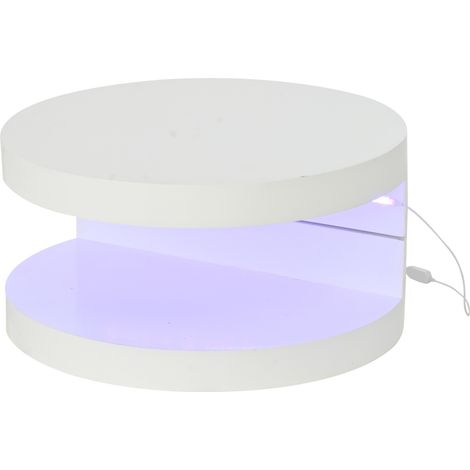 Tavolino girevole 360° con LED 70 x 70 x 35,5 cm, 2 livelli, MDF bianco HOMVRA (1/5)