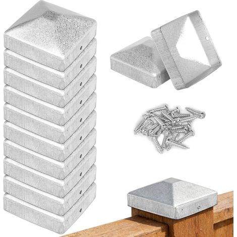 Lot de 10 capuchons de poteau de clôture 7 par 7 cm avec 20 vis capuchons de poteau galvanisés pour poteaux en bois piliers terrasse (1/5)