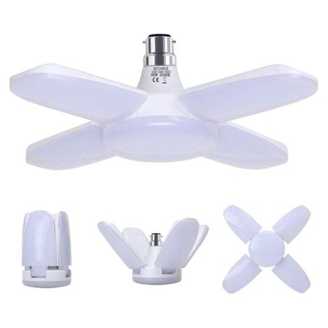 Pair - Lampe Garage B22 60W,Lampe Atelier Blanc Froid 6500K 6800Lm,Déformable avec 4 Panneaux Ajustables, Éclairage Plafond LED, pour Garages (1/5)
