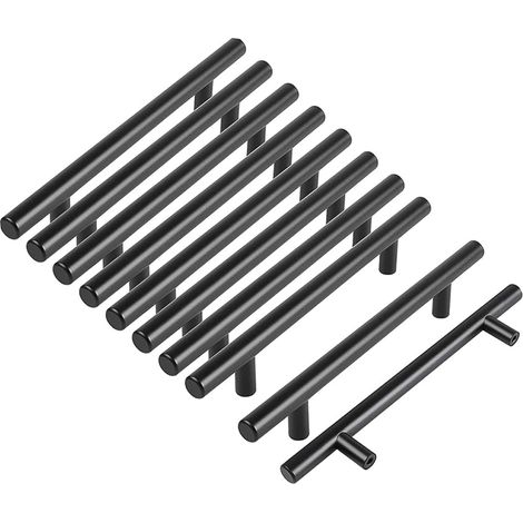 10 poignées de meuble Divers accessoire de portail, acier inoxydable noir mat, entraxe 128 mm, design ajouré et arrondi (1/5)