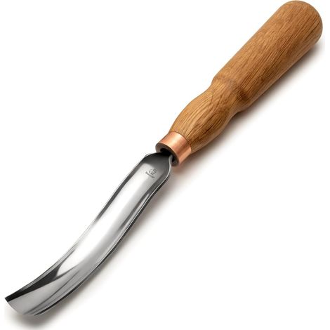 1 - Gouge De Sculpture - Ciseau Courbé - Pour Creuser Bols Et Cuillères - Acier Carbone 1066 - Manche Long - Naturel - 22cm