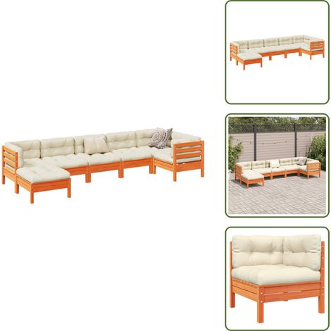 Cojines para sofás - vidaXL Set de sofás jardín 7 pzas con cojines madera pino marrón cera - Sofás de madera